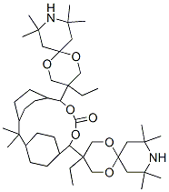 ビス炭酸水素(1-メチルエチリデン)ビス(4,1-シクロヘキサンジイル)ビス[(3-エチル-8,8,10,10-テトラメチル-1,5-ジオキサ-9-アザスピロ[5.5]ウンデカン-3-イル)メチレン] 化学構造式