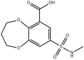 3,4-ジヒドロ-8-[(メチルアミノ)スルホニル]-2H-1,5-ベンゾジオキセピン-6-カルボン酸 化学構造式