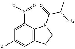 1-[(S)-2-アミノ-1-オキソプロピル]-5-ブロモ-2,3-ジヒドロ-7-ニトロ-1H-インドール 化学構造式