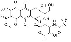 7,8,9,10-テトラヒドロ-8-(1,2-ジヒドロキシエチル)-1-メトキシ-10-[[3-(トリフルオロアセチルアミノ)-2,3,6-トリデオキシ-α-L-lyxo-ヘキソピラノシル]オキシ]-6,8,11-トリヒドロキシ-5,12-ナフタセンジオン 化学構造式