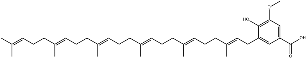 3-[(2Z,6Z,10Z,14Z,18Z)-3,7,11,15,19,23-hexamethyltetracosa-2,6,10,14,18,22-hexaenyl]-4-hydroxy-5-methoxybenzoic acid Struktur