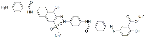 disodium 5-[[4-[[[4-[[6-[(4-aminobenzoyl)amino]-1-hydroxy-3-sulphonato-2-naphthyl]azo]phenyl]amino]carbonyl]phenyl]azo]salicylate Struktur