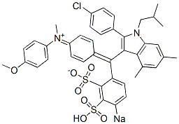 N-[4-[[2-(4-Chlorophenyl)-1-(2-methylpropyl)-4,6-dimethyl-1H-indol-3-yl](2-sulfonato-4-sodiosulfophenyl)methylene]-2,5-cyclohexadien-1-ylidene]-N-methyl-4-methoxybenzenaminium,6661-41-2,结构式