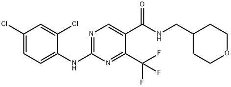 2-(2,4-二氯苯基氨基)-4-三氟甲基嘧啶-5-羧酸[(四氢吡喃-4-基)甲基]酰胺, 666260-75-9, 结构式