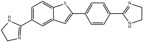 2-[2-[4-(4,5-dihydro-1H-imidazol-2-yl)phenyl]benzothiophen-5-yl]-4,5-d ihydro-1H-imidazole Struktur
