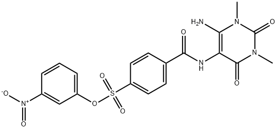 Benzenesulfonic  acid,  4-[[(6-amino-1,2,3,4-tetrahydro-1,3-dimethyl-2,4-dioxo-5-pyrimidinyl)amino]carbonyl]-,  3-nitrophenyl  ester Struktur