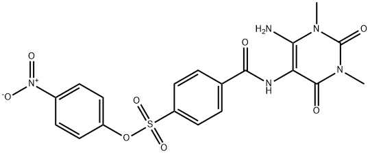 Benzenesulfonic  acid,  4-[[(6-amino-1,2,3,4-tetrahydro-1,3-dimethyl-2,4-dioxo-5-pyrimidinyl)amino]carbonyl]-,  4-nitrophenyl  ester Struktur