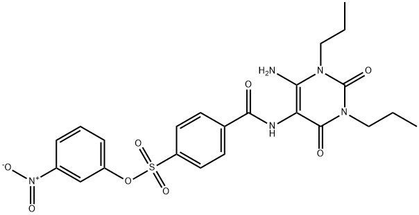 Benzenesulfonic  acid,  4-[[(6-amino-1,2,3,4-tetrahydro-2,4-dioxo-1,3-dipropyl-5-pyrimidinyl)amino]carbonyl]-,  3-nitrophenyl  ester Struktur