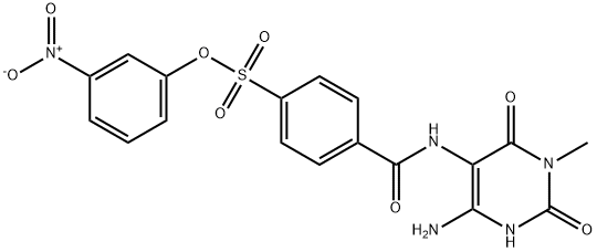 Benzenesulfonic  acid,  4-[[(4-amino-1,2,3,6-tetrahydro-1-methyl-2,6-dioxo-5-pyrimidinyl)amino]carbonyl]-,  3-nitrophenyl  ester Structure