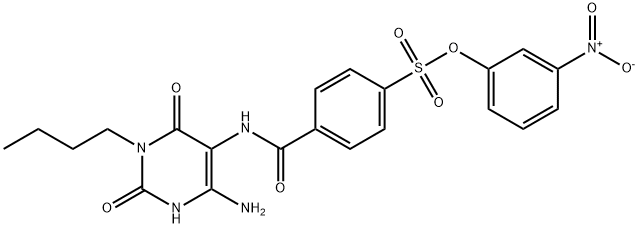 Benzenesulfonic  acid,  4-[[(4-amino-1-butyl-1,2,3,6-tetrahydro-2,6-dioxo-5-pyrimidinyl)amino]carbonyl]-,  3-nitrophenyl  ester 结构式