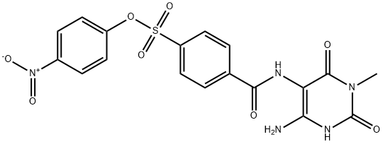 Benzenesulfonic  acid,  4-[[(4-amino-1,2,3,6-tetrahydro-1-methyl-2,6-dioxo-5-pyrimidinyl)amino]carbonyl]-,  4-nitrophenyl  ester Struktur