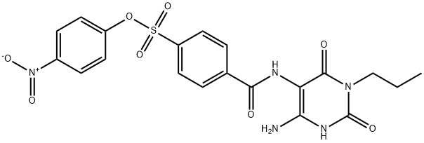 Benzenesulfonic  acid,  4-[[(4-amino-1,2,3,6-tetrahydro-2,6-dioxo-1-propyl-5-pyrimidinyl)amino]carbonyl]-,  4-nitrophenyl  ester Struktur