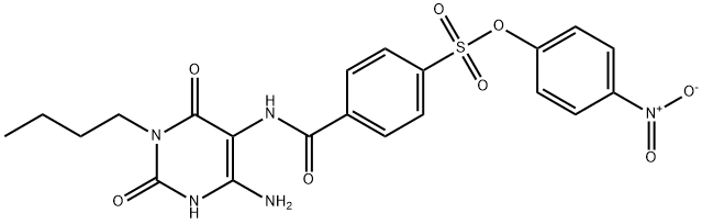 Benzenesulfonic  acid,  4-[[(4-amino-1-butyl-1,2,3,6-tetrahydro-2,6-dioxo-5-pyrimidinyl)amino]carbonyl]-,  4-nitrophenyl  ester 结构式