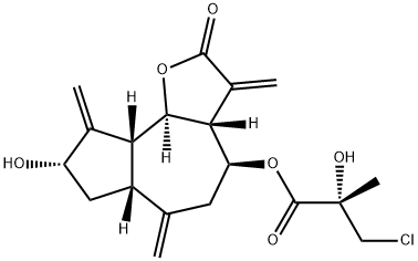 3-Chloro-2-hydroxy-2-methylpropionic acid [dodecahydro-8-hydroxy-3,6,9-tris(methylene)-2-oxoazuleno[4,5-b]furan-4-yl] ester Struktur