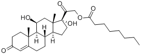 オクタン酸11β,17-ジヒドロキシ-3,20-ジオキソプレグナ-4-エン-21-イル 化学構造式