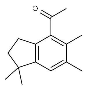 1-[(2,3-ジヒドロ-1,1,5,6-テトラメチル-1H-インデン)-4-イル]エタノン 化学構造式
