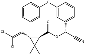 (1R)-2β-(2,2-ジクロロビニル)-3,3-ジメチル-1α-シクロプロパンカルボン酸(R)-α-シアノ-3-フェノキシベンジル 化学構造式
