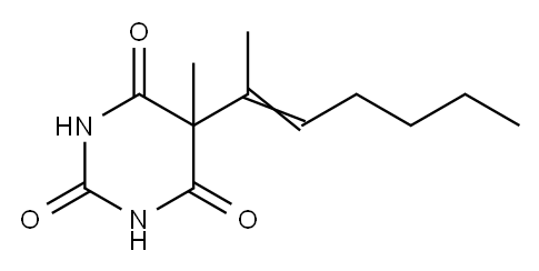 5-メチル-5-(1-メチル-1-ヘキセニル)-2,4,6(1H,3H,5H)-ピリミジントリオン 化学構造式
