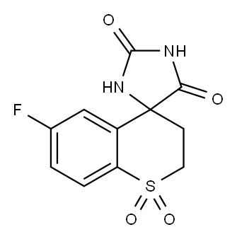 6-氟-2,3-二氢-2H,5H-螺[咪唑啉-4,4-硫代色烯]-2,5-二酮1,1-二氧化物, 66892-63-5, 结构式