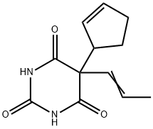 5-(2-シクロペンテニル)-5-(1-プロペニル)-2,4,6(1H,3H,5H)-ピリミジントリオン 化学構造式