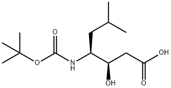 (3R,4S)-4-(tert-ブチルオキシカルボニルアミノ)-3-ヒドロキシ-6-メチルヘプタン酸 化学構造式