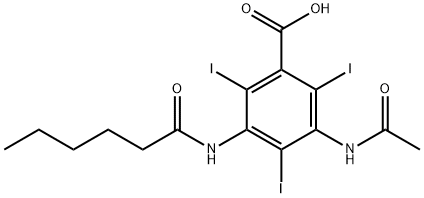 3-アセチルアミノ-5-(1-オキソヘキシルアミノ)-2,4,6-トリヨード安息香酸 化学構造式