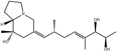 (2R,3R,4E,7R)-8-[(6Z,8S)-1,2,3,7,8,8aβ-ヘキサヒドロ-8α-ヒドロキシ-8-メチルインドリジン-6(5H)-イリデン]-4,7-ジメチル-4-オクテン-2,3-ジオール 化学構造式