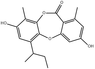 3,8-Dihydroxy-1,9-dimethyl-6-(1-methylpropyl)-11H-dibenzo[b,e][1,4]dioxepin-11-one Struktur