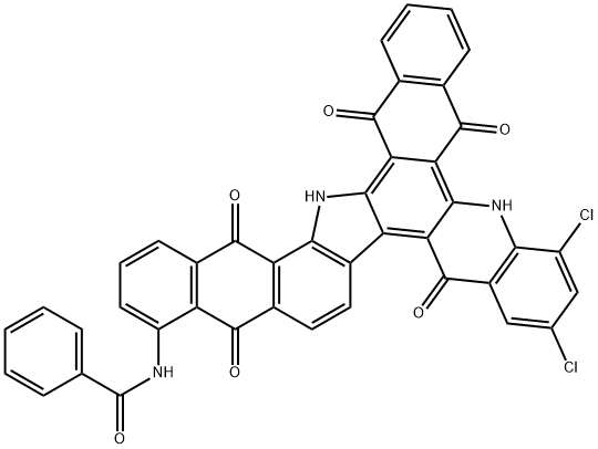 N-(7,9-dichloro-6,11,14,19,20,21-hexahydro-5,11,14,19,21-pentaoxo-5H-naphtho[2,3-c]naphth[2',3':6,7]indolo[3,2-a]acridin-15-yl)benzamide  Struktur