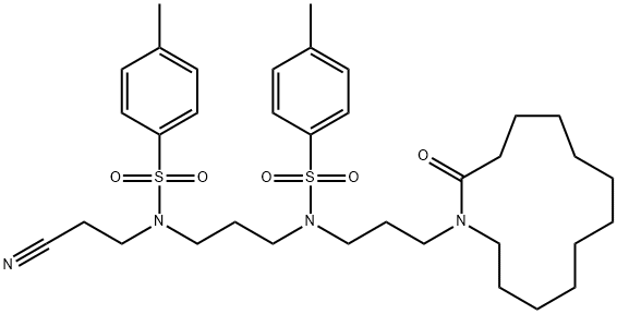 N-(2-Cyanoethyl)-4-methyl-N-[3-[[(4-methylphenyl)sulfonyl][3-(2-oxoazacyclotrideca-1-yl)propyl]amino]propyl]benzenesulfonamide Struktur