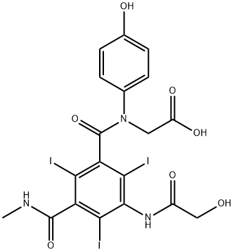 N-[3-[(Hydroxyacetyl)amino]-5-methylaminocarbonyl-2,4,6-triiodobenzoyl]glycine,67227-35-4,结构式