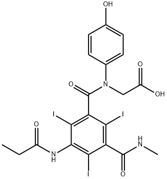 N-(3-メチルカルバモイル-5-プロピオニルアミノ-2,4,6-トリヨードベンゾイル)グリシン 化学構造式