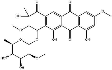 4-[(2-O-Methyl-6-deoxy-D-mannopyranosyl)oxy]-3,4-dihydro-3,9-dimethoxy-2-methyl-2,5,7-trihydroxy-1,6,11(2H)-naphthacenetrione Structure