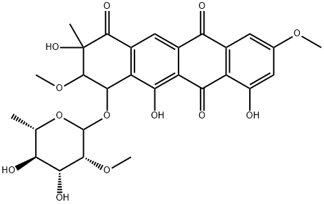 4-[(2-O-Methyl-6-deoxy-L-mannopyranosyl)oxy]-3,4-dihydro-3,9-dimethoxy-2-methyl-2,5,7-trihydroxy-1,6,11(2H)-naphthacenetrione Struktur