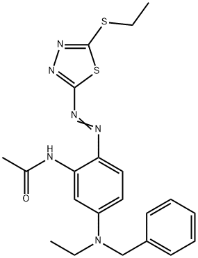 N-[5-[エチル(フェニルメチル)アミノ]-2-[[5-(エチルチオ)-1,3,4-チアジアゾール-2-イル]アゾ]フェニル]アセトアミド 化学構造式