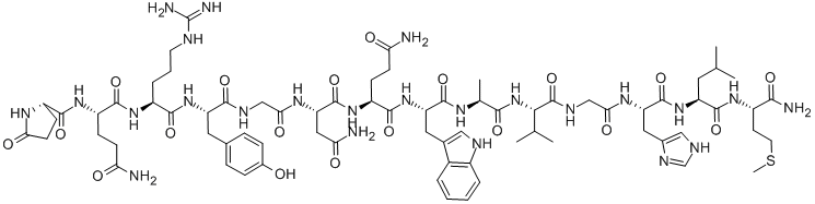 5-オキソ-L-Pro-L-Gln-L-Arg-Tyr-Gly-L-Asn-L-Gln-L-Trp-L-Ala-L-Val-Gly-L-His-L-Leu-L-Met-NH2 化学構造式