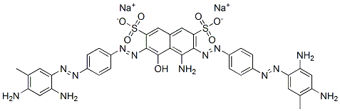4-Amino-3,6-bis[[4-[(2,4-diamino-5-methylphenyl)azo]phenyl]azo]-5-hydroxynaphthalene-2,7-disulfonic acid disodium salt Struktur