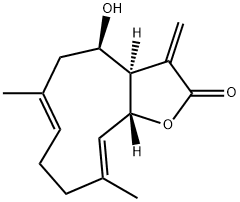 (3aR,4R,6E,10E,11aR)-3a,4,5,8,9,11a-ヘキサヒドロ-4-ヒドロキシ-6,10-ジメチル-3-メチレンシクロデカ[b]フラン-2(3H)-オン 化学構造式