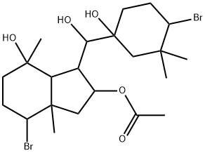 7-ブロモ-3-[(4-ブロモ-1-ヒドロキシ-3,3-ジメチルシクロヘキシル)ヒドロキシメチル]オクタヒドロ-4,7a-ジメチル-1H-インデン-2,4-ジオール-2-アセタート 化学構造式
