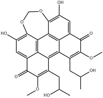 4,13-Dihydroxy-8,9-bis(2-hydroxypropyl)-7,10-dimethoxyperylo[1,12-def]-1,3-dioxepin-6,11-dione 结构式