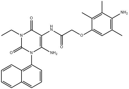 Acetamide,  N-[6-amino-3-ethyl-1,2,3,4-tetrahydro-1-(1-naphthalenyl)-2,4-dioxo-5-pyrimidinyl]-2-(4-amino-2,3,5-trimethylphenoxy)- Structure