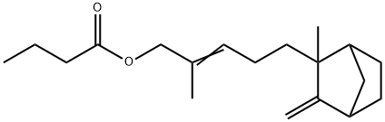 ブタン酸2-メチル-5-(2-メチル-3-メチレンビシクロ[2.2.1]ヘプタン-2-イル)-2-ペンテニル 化学構造式