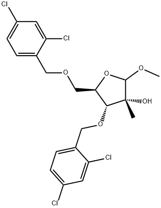 D-RIBOFURANOSIDE,METHYL 3,5-BIS-O-[(2,4-DICHLOROPHENYL)METHYL]-2-C-METHYL- Structure