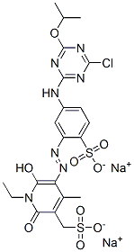 5-[[5-[[4-クロロ-6-(1-メチルエトキシ)-1,3,5-トリアジン-2-イル]アミノ]-2-(ソジオスルホ)フェニル]アゾ]-1-エチル-1,2-ジヒドロ-6-ヒドロキシ-4-メチル-2-オキソ-3-ピリジンメタンスルホン酸ナトリウム 化学構造式