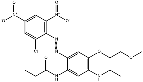 N-[2-[(2-クロロ-4,6-ジニトロフェニル)アゾ]-5-エチルアミノ-4-(2-メトキシエトキシ)フェニル]プロパンアミド 化学構造式
