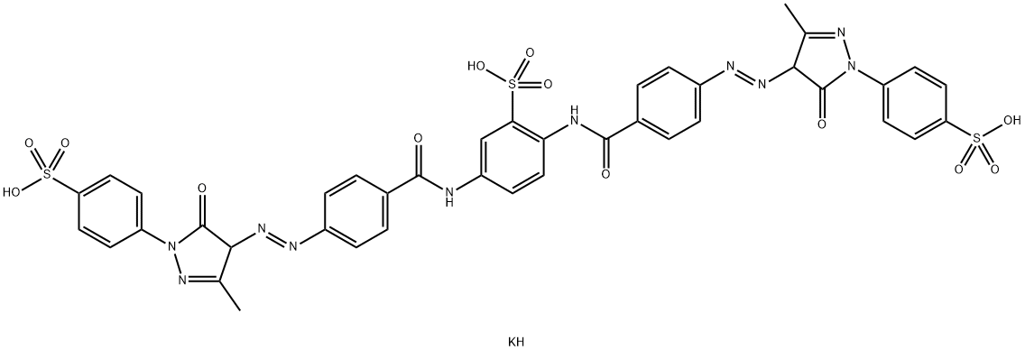 tripotassium 2,5-bis[4-[[4,5-dihydro-3-methyl-5-oxo-1-(4-sulphonatophenyl)-1H-pyrazol-4-yl]azo]benzamido]benzenesulphonate Struktur