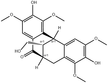 7,12-ジヒドロ-2,9-ジヒドロキシ-13-ヒドロキシメチル-1,3,8,10-テトラメトキシ-6,12-メタノジベンゾ[a,d]シクロオクテン-5(6H)-オン 化学構造式