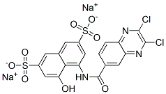 4-[[(2,3-ジクロロキノキサリン-6-イル)カルボニル]アミノ]-5-ヒドロキシ-2,7-ナフタレンジスルホン酸ジナトリウム 化学構造式