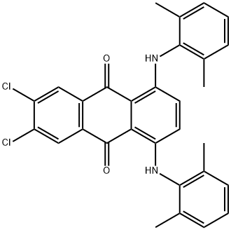 6,7-ジクロロ-1,4-ビス[(2,6-ジメチルフェニル)アミノ]-9,10-アントラセンジオン 化学構造式