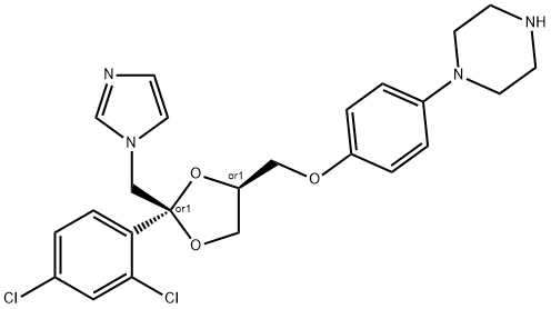 rel-2-(2,4-ジクロロフェニル)-2α*-[(1H-イミダゾール-1-イル)メチル]-4α*-[[4-(ピペラジン-1-イル)フェノキシ]メチル]-1,3-ジオキソラン 化学構造式